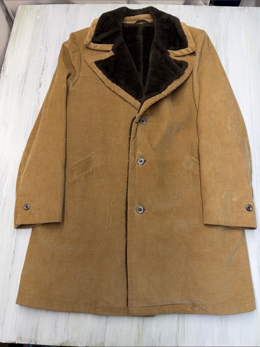 Vintage 60s 70s Northern Aire Corduroy Car Coat Sherpa Lined Tan Rancher M/L
